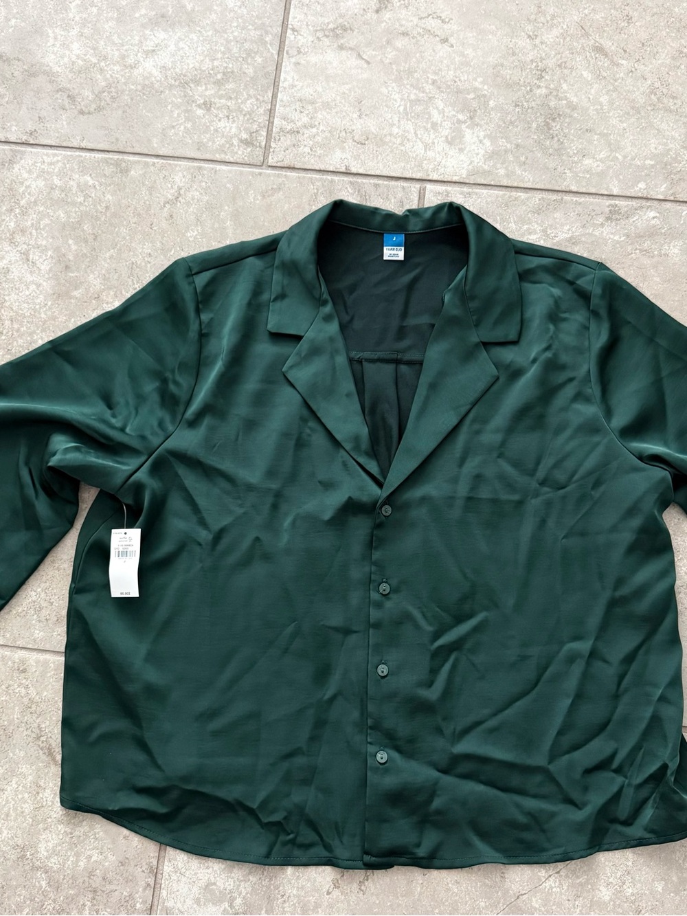 Women’s Dark Green Button-Up satin Shirt Old Navy - new L